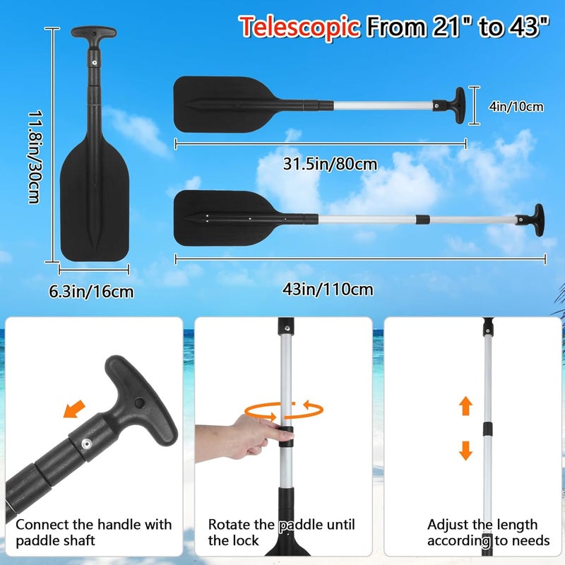 DEDU Boat Paddle Telescoping 2 Pack, Boat Oars Collapsible Emergency Paddle 21"-43" Adjustable, Telescoping Canoe Paddle Aluminum Shaft Anti Slip for Kids and Adults - Image 2